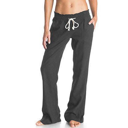 Damen weite Leinenhose mit elastischem Bund und praktischen Taschen Stalluxe