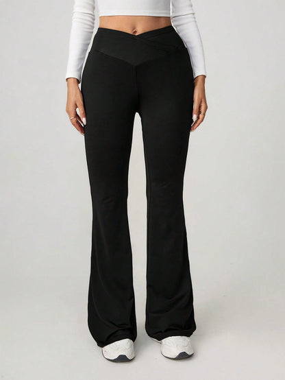 Damen High-Waist Sporthose mit weitem Bein und elastischem Bund Stalluxe