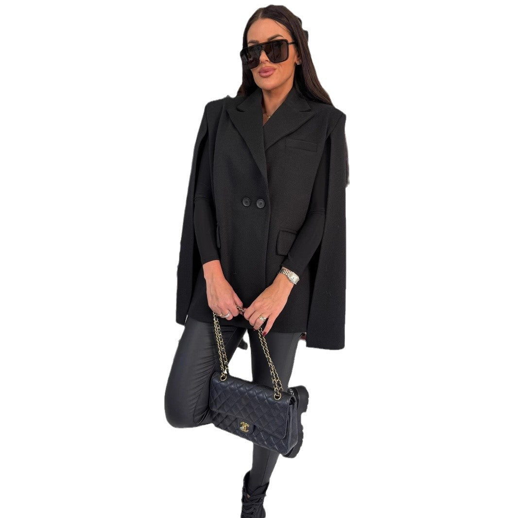 Damen Eleganter Cape-Blazer mit doppelter Knopfleiste und klaren Linien Stalluxe