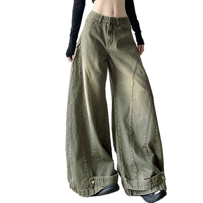 Damen Weite Jeans mit hohem Bund und einzigartiger Nahtführung Stalluxe