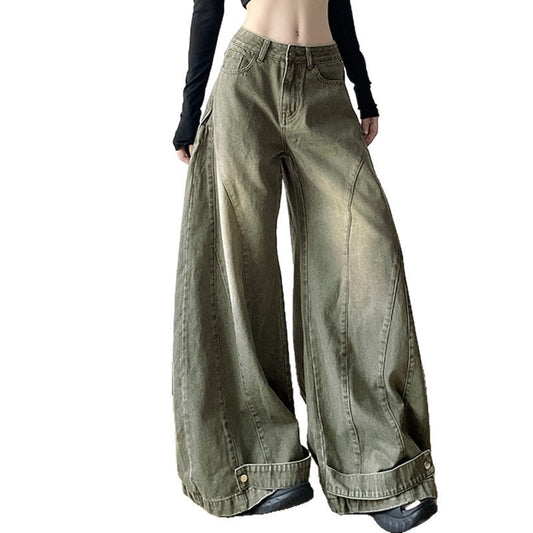 Damen Weite Jeans mit hohem Bund und einzigartiger Nahtführung Stalluxe