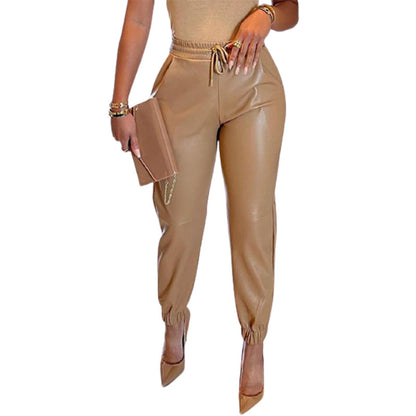 Damen Elegante und bequeme Lederlook-Jogginghose Stalluxe