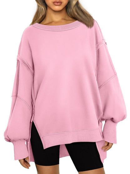 Damen Lässiger Oversize-Sweatshirt mit weitem Kragen und Seitenöffnungen Stalluxe