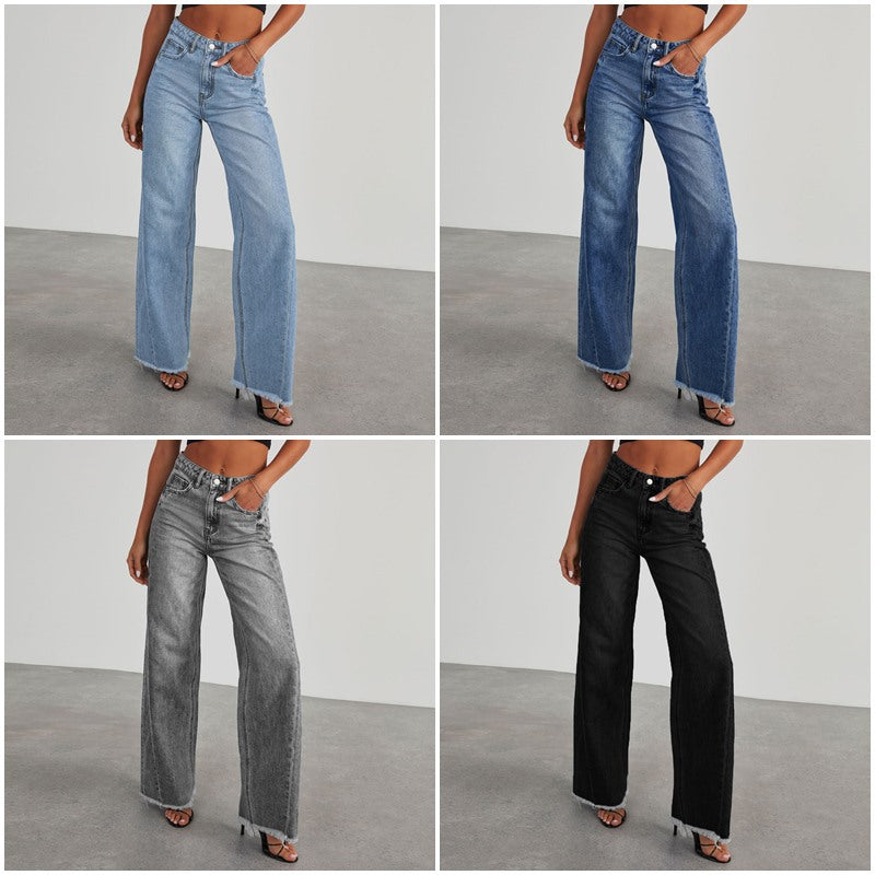 Damen Weit geschnittene Jeans mit trendigem fransigem Saum Stalluxe