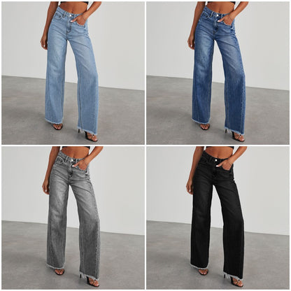 Damen Weit geschnittene Jeans mit trendigem fransigem Saum Stalluxe