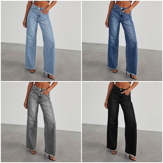 Damen Weit geschnittene Jeans mit trendigem fransigem Saum Stalluxe