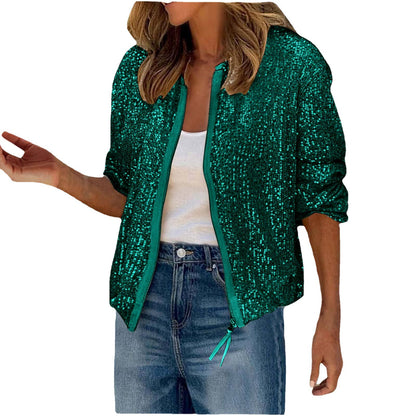 Damen Glitzernde Bomberjacke mit lässigem Schnitt und luftigen Ärmeln Stalluxe