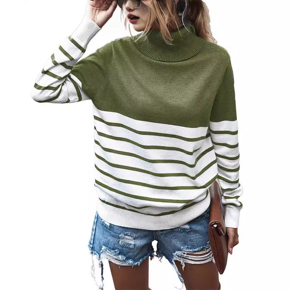 Damen gemütlicher Rollkragenpullover mit Streifenmuster Stalluxe