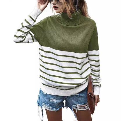 Damen gemütlicher Rollkragenpullover mit Streifenmuster Stalluxe