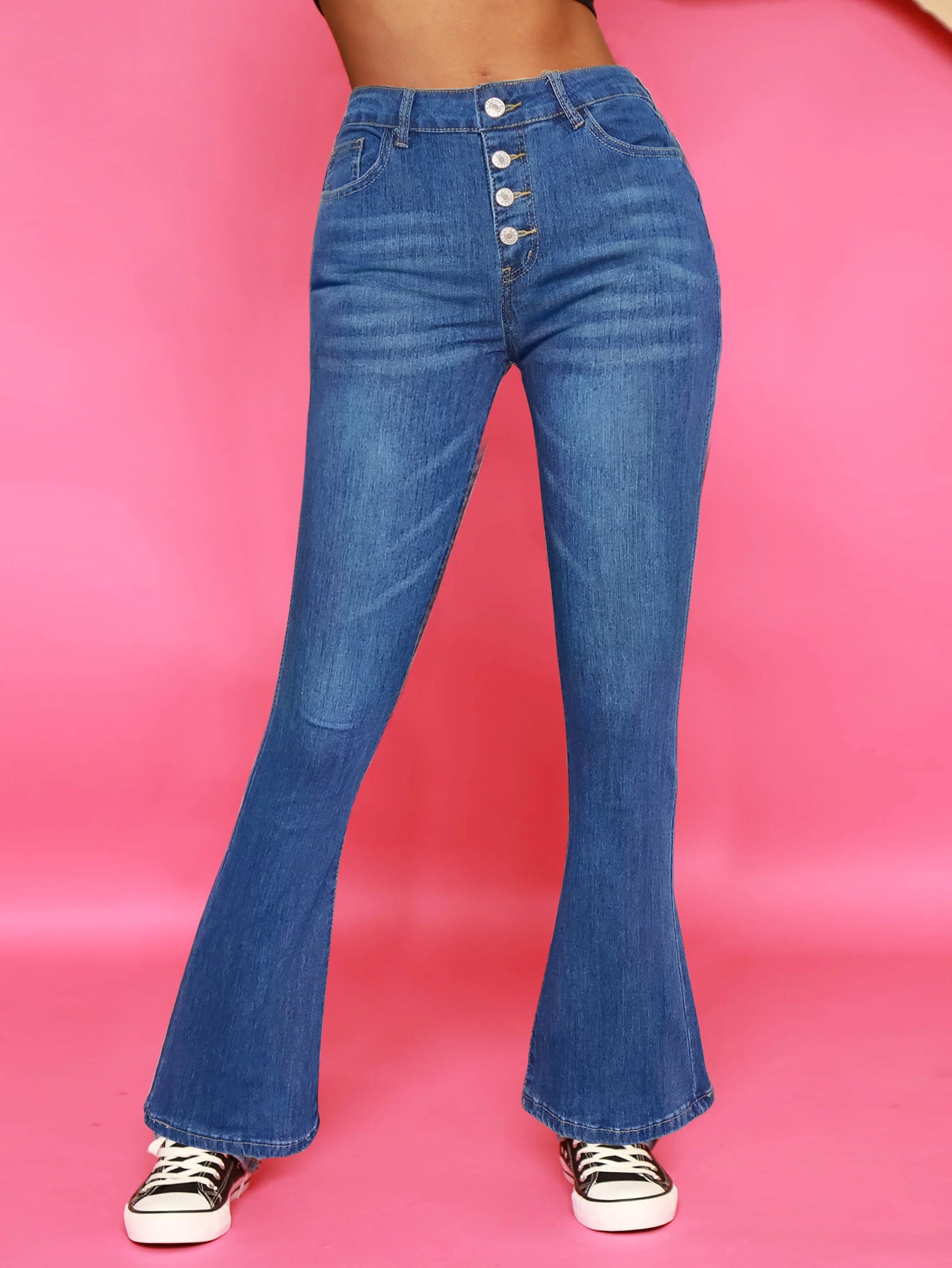 Damen Bootcut Jeans mit modischem Knopfdetails und hoher Taille Stalluxe
