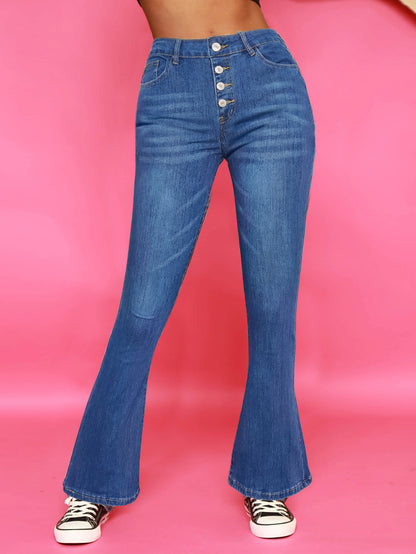 Damen Bootcut Jeans mit modischem Knopfdetails und hoher Taille Stalluxe
