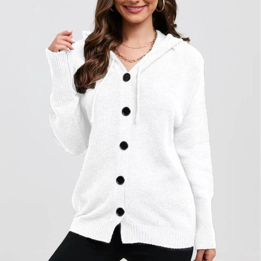 Damen Strickjacke mit Kapuze und praktischen Knopfdetails Stalluxe
