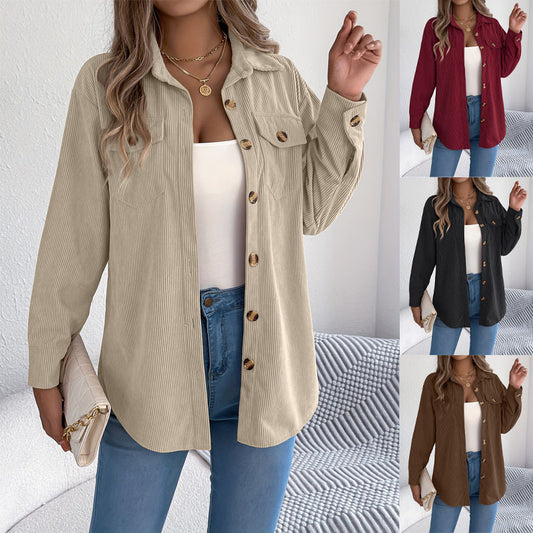 Damen Cordhemdjacke im lässigen Schnitt mit praktischen Taschen und eleganten Knöpfen Stalluxe
