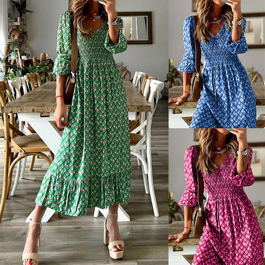Damen Maxikleid mit voluminösen Ärmeln und elastischem Taillenzug Stalluxe