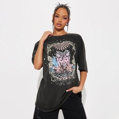 Damen Oversized T-Shirt mit kreativem GrafiKmotiv Stalluxe