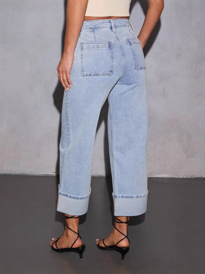 Damen Boyfriend Jeans mit lässigem Umschlagbund und hohen Taschen Stalluxe
