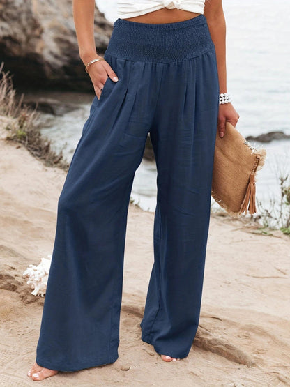 Damen weite Sommerhose mit elastischem Taillenbund und bequemen Taschen Stalluxe