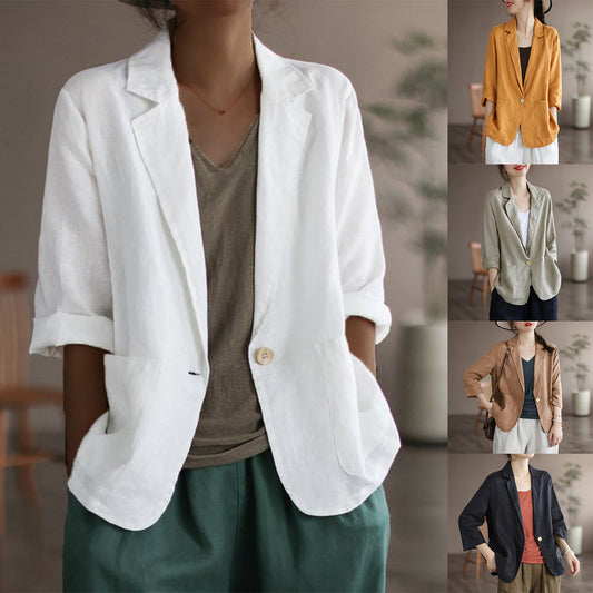 Damen Lässiger Leinenblazer mit breiten Ärmeln und Knopfverschluss Stalluxe