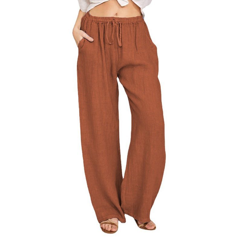 Damen Bequeme und luftige Leinenhose mit elastischem Bund und Seitentaschen Stalluxe