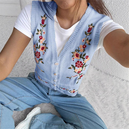 Damen Bestickte Weste mit Knopfleiste Stalluxe