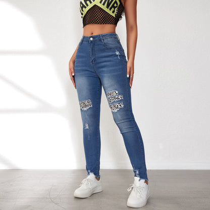 Damen High-Waist Skinny Jeans mit trendigen animalischen Applikationen Stalluxe