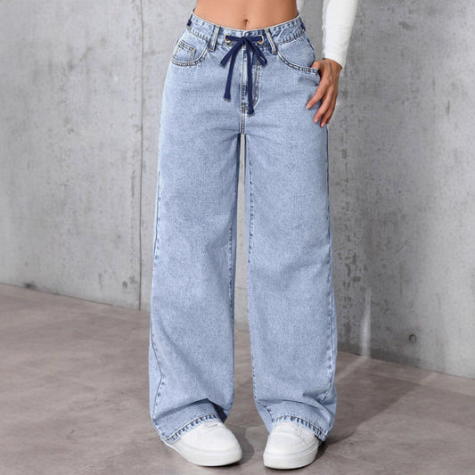 Damen Weite Jeanshose mit elastischem Bund Stalluxe