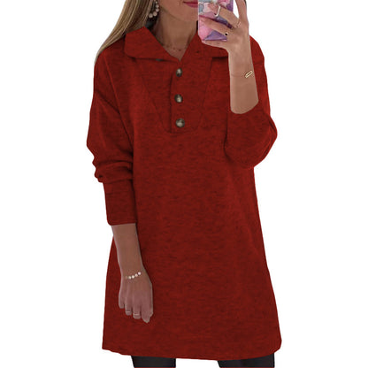 Damen Sweatdress mit Knopfleiste und oversized Kragen Stalluxe