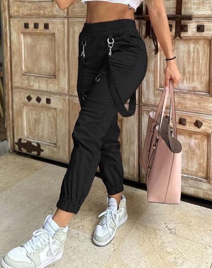 Damen Cargo-Hose mit praktischen Seitentaschen und verstellbarem Bund Stalluxe