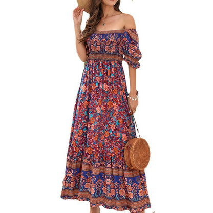 Damen Maxikleid mit voluminösen Puffärmeln und floralem Muster Stalluxe