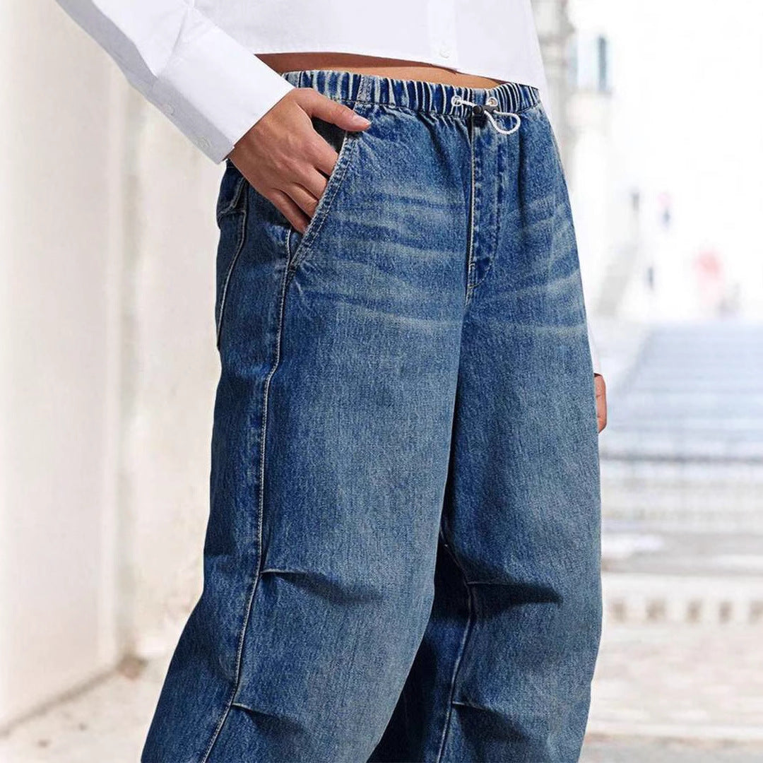 Damen Weit geschnittene Jeanshose mit elastischem Bund Stalluxe