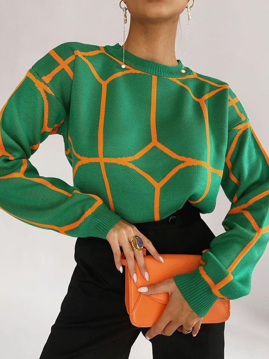 Damen Modischer Strickpullover mit auffälligem geometrischem Design Stalluxe