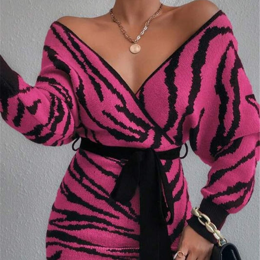 Damen Strickkleid im angesagten Zebramuster Stalluxe