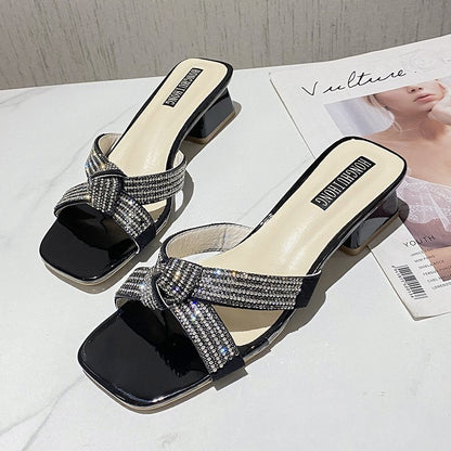 Damen elegante Sandalen mit Strassverzierungen und komfortablem Blockabsatz Stalluxe