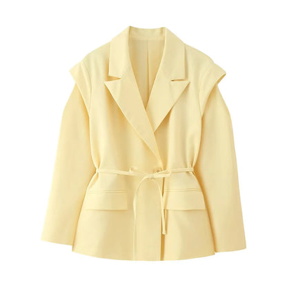Damen Modische Blazerjacke mit Gürtel und Seidenoptik Stalluxe