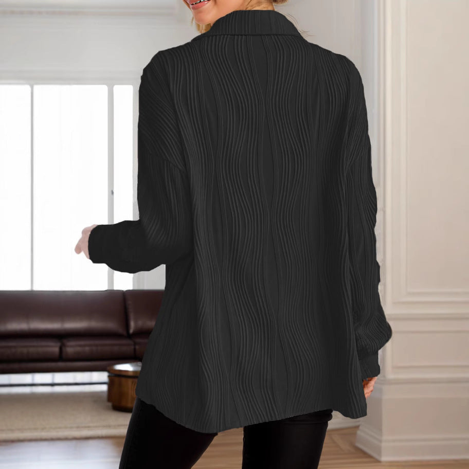 Damen charmante Bluse mit strukturiertem Rippenmuster und eleganter Knopfleiste Stalluxe