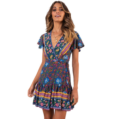 Damen Wickelkleid mit floralem Design und Rüschendetails Stalluxe