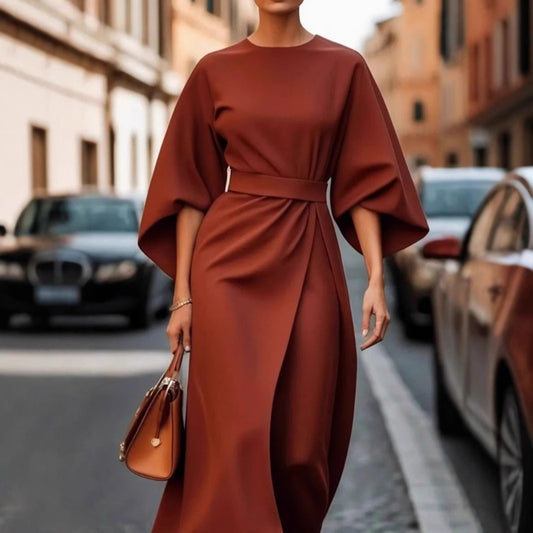Damen elegantes Maxikleid mit Ballonärmel und tailliertem Schnitt Stalluxe