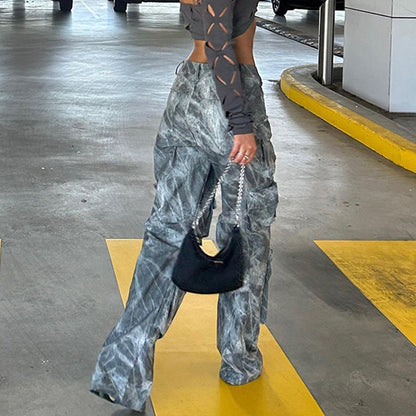 Damen Cargo-Hose mit weiten Beinen und verspieltem Muster Stalluxe