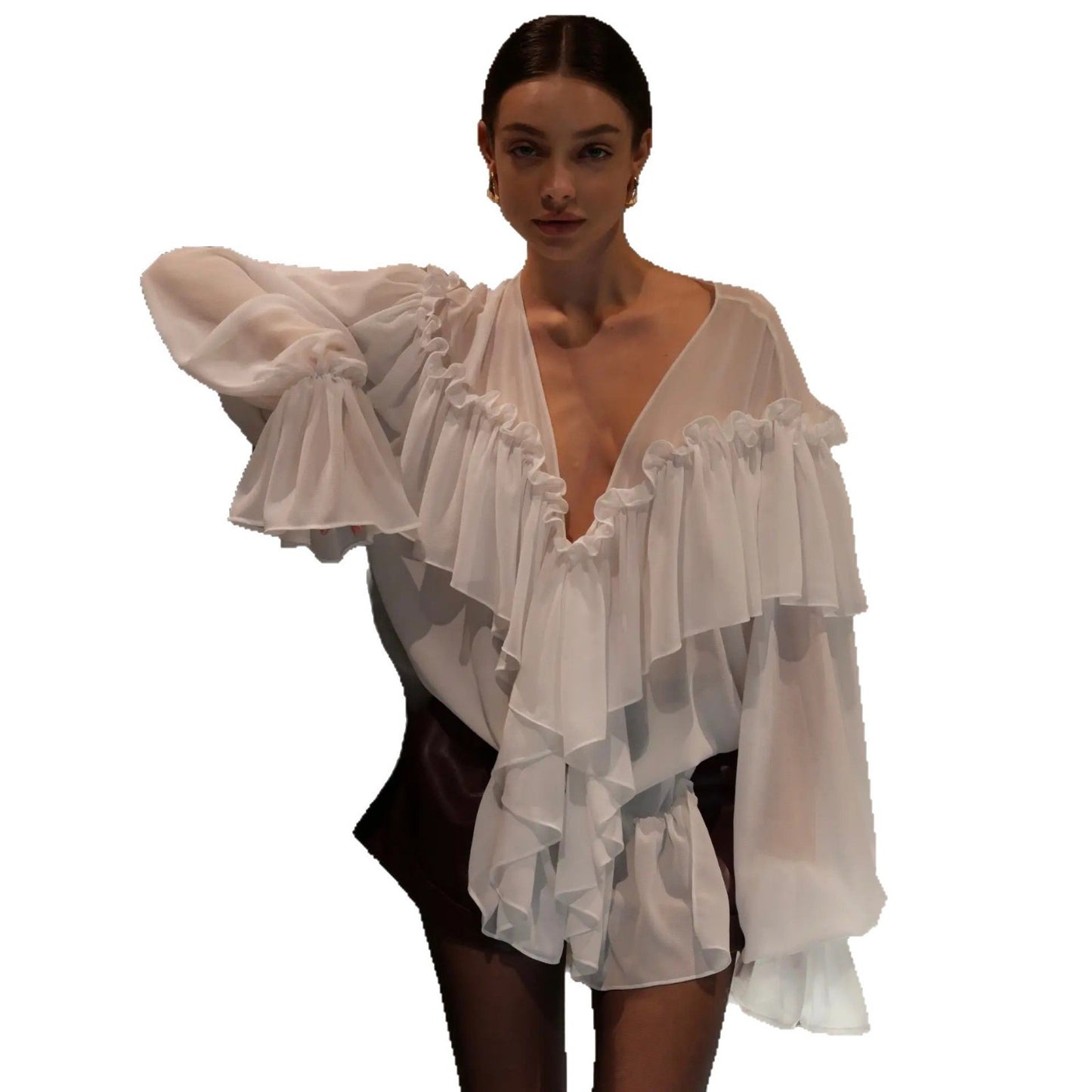 Damen Bluse mit voluminösen Rüschendetails und eleganter Knopfleiste Stalluxe