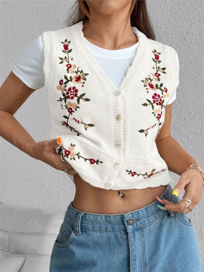Damen Bestickte Weste mit Knopfleiste Stalluxe