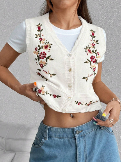 Damen Bestickte Weste mit Knopfleiste Stalluxe