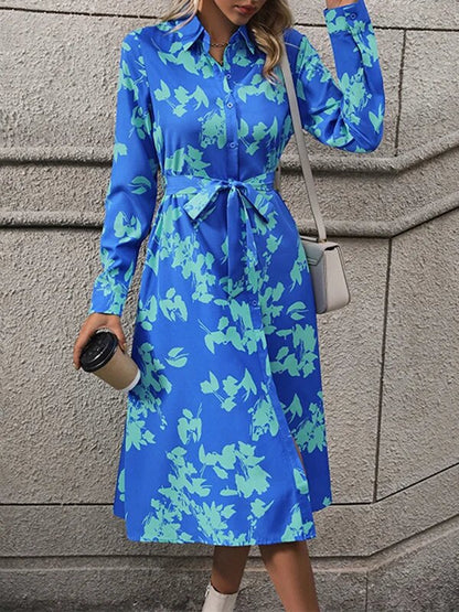 Damen Hemdblusenkleid mit floralem Design und Taillengürtel Stalluxe