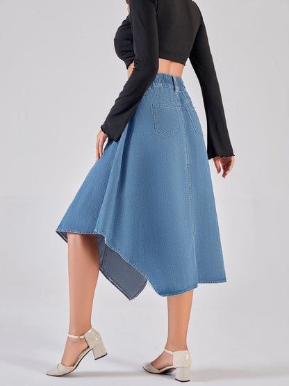 Damen asymmetrischer Denim-Rock mit attraktivem Saumdesign Stalluxe