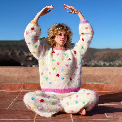 Damen Pullover mit farbenfrohen Herz-Applikationen und weichem Material Stalluxe