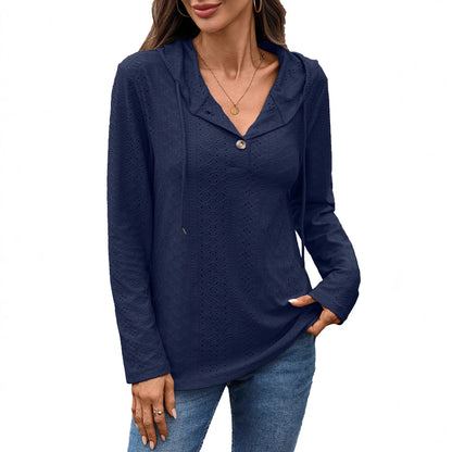Damen Blusenshirt mit feinem Lochmuster und Kapuze Stalluxe