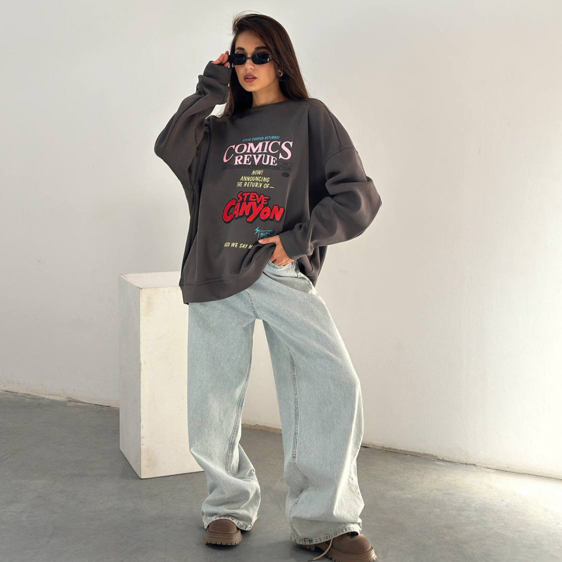 Damen Oversized Sweatshirt mit auffälligem Grafikdruck Stalluxe