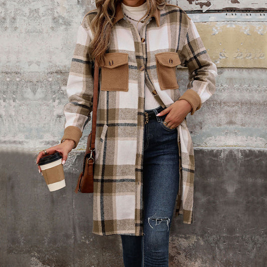 Damen karierte Flanelljacke mit aufgesetzten Taschen und Knopfverschluss Stalluxe