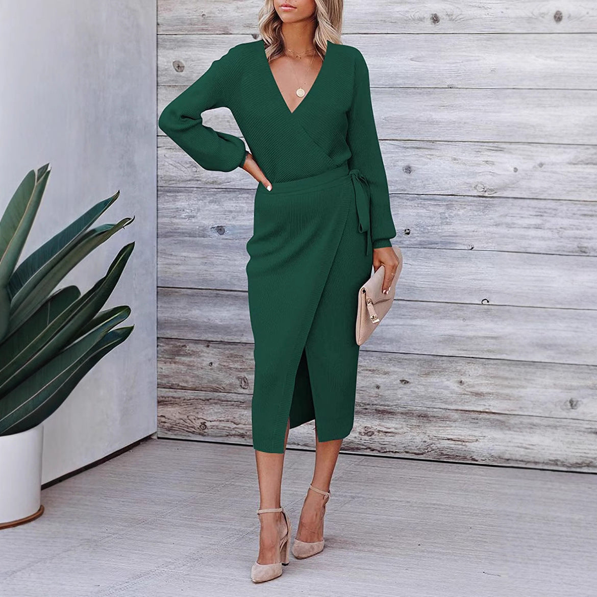 Women's Elegant Wrap Midi Dress Stalluxe