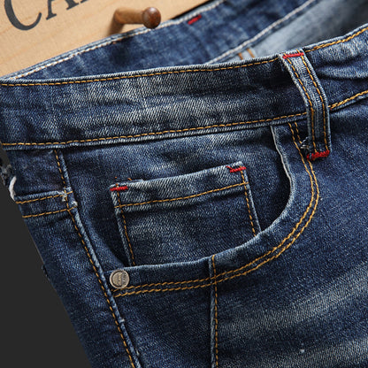 Herren Ripped Denim-Jeans mit kontrastierenden Details und schmalem Schnitt Stalluxe