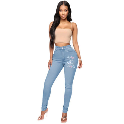 Damen Slim-Fit Jeans mit floralem Stickdesign Stalluxe